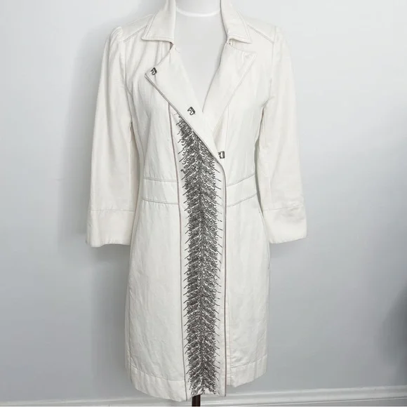 Anthropologie Burning Torch Hand Beaded Embellished Ivory Cotton Jacket Coat